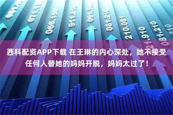 西科配资APP下载 在王琳的内心深处，她不接受任何人替她的妈妈开脱，妈妈太过了！